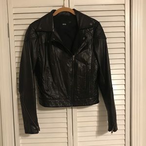 ASOS black asymmetrical leather zip moto jacket, size 6